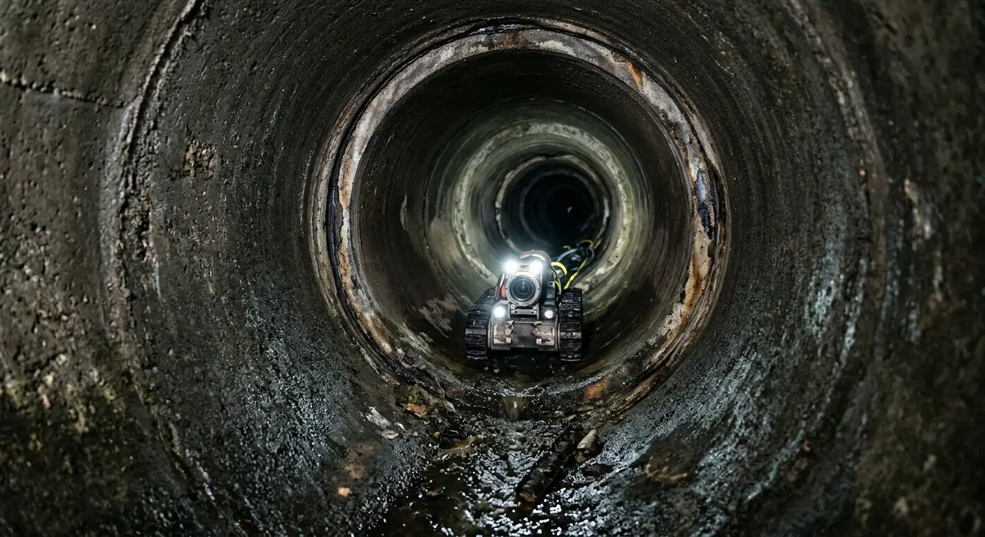Robotic sewer camera inspecting pipe interior for Sewer Line Repair in Tea